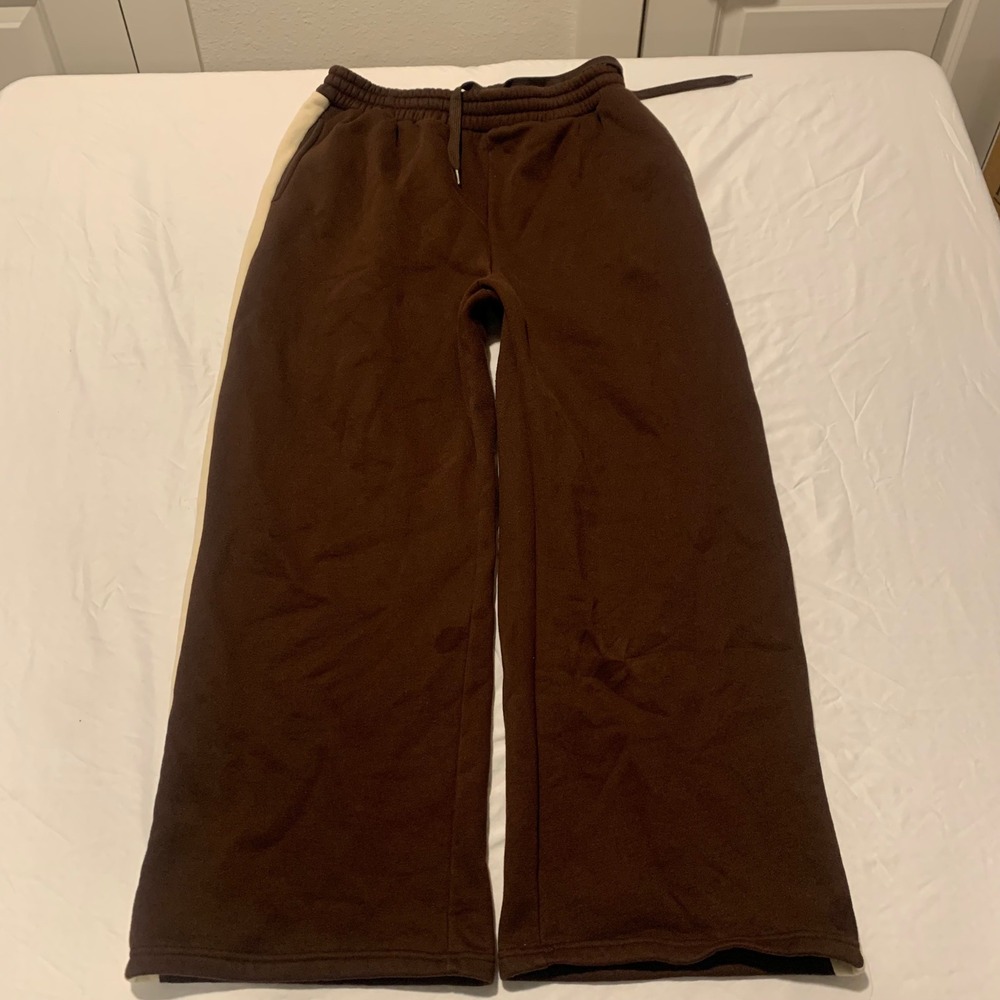 Chocolate Brown Wide Leg Side Stripe Sweatpants Drawstring Lounge Pants